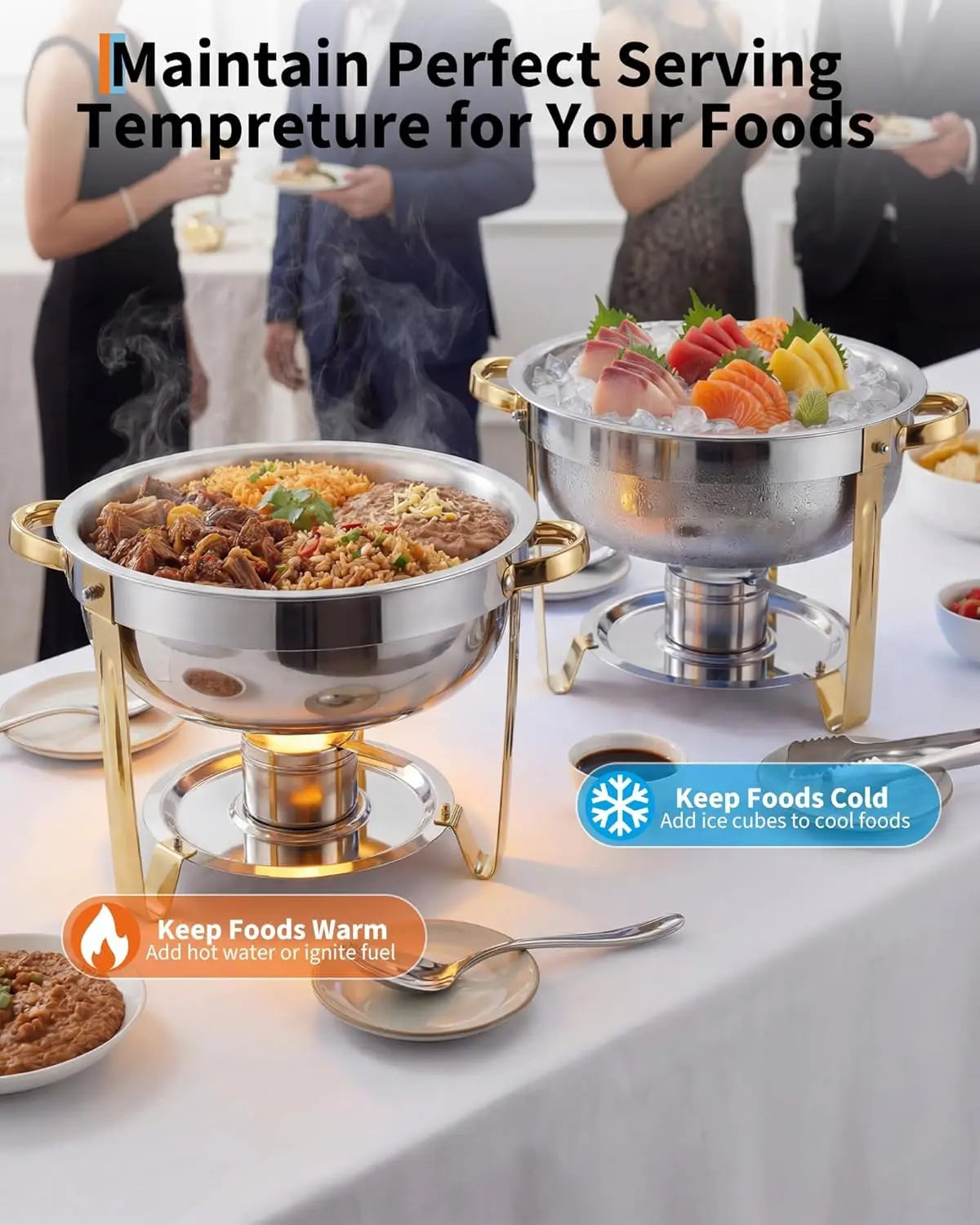 HiMISS Round Chafing Dish Warmer Stainless Steel Buffet Server Lid