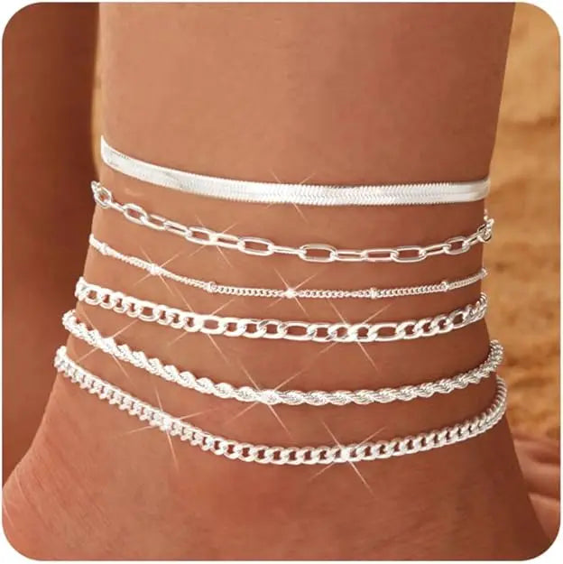 Drperfect Gold Plated Stainless Steel Cuban Link Ankle Bracelets