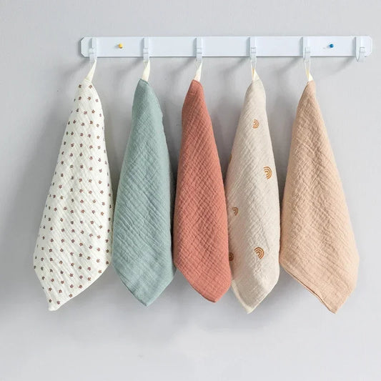 5Pcs Set Cotton Gauze Handkerchief Towels For Kids Soft Absorbent