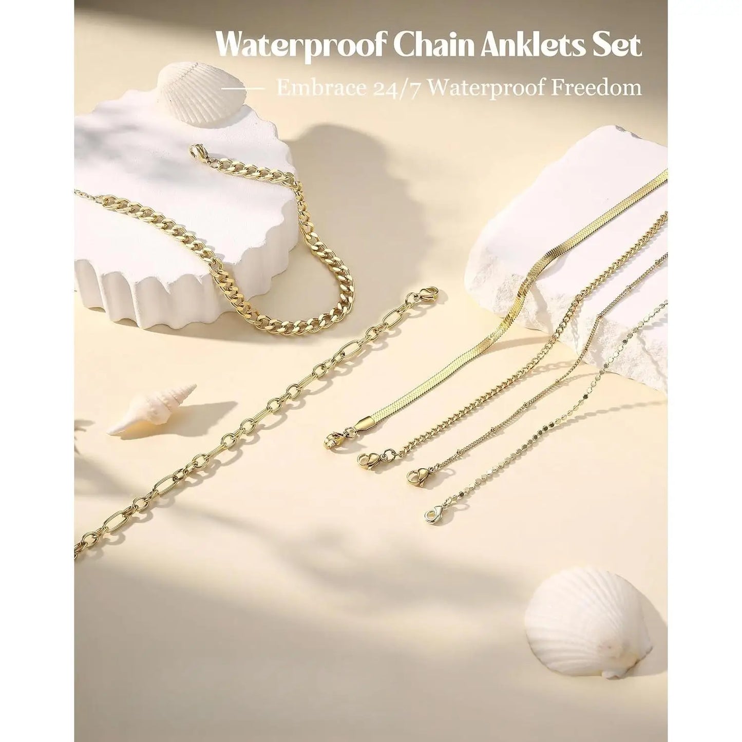 Drperfect Gold Plated Stainless Steel Cuban Link Ankle Bracelets