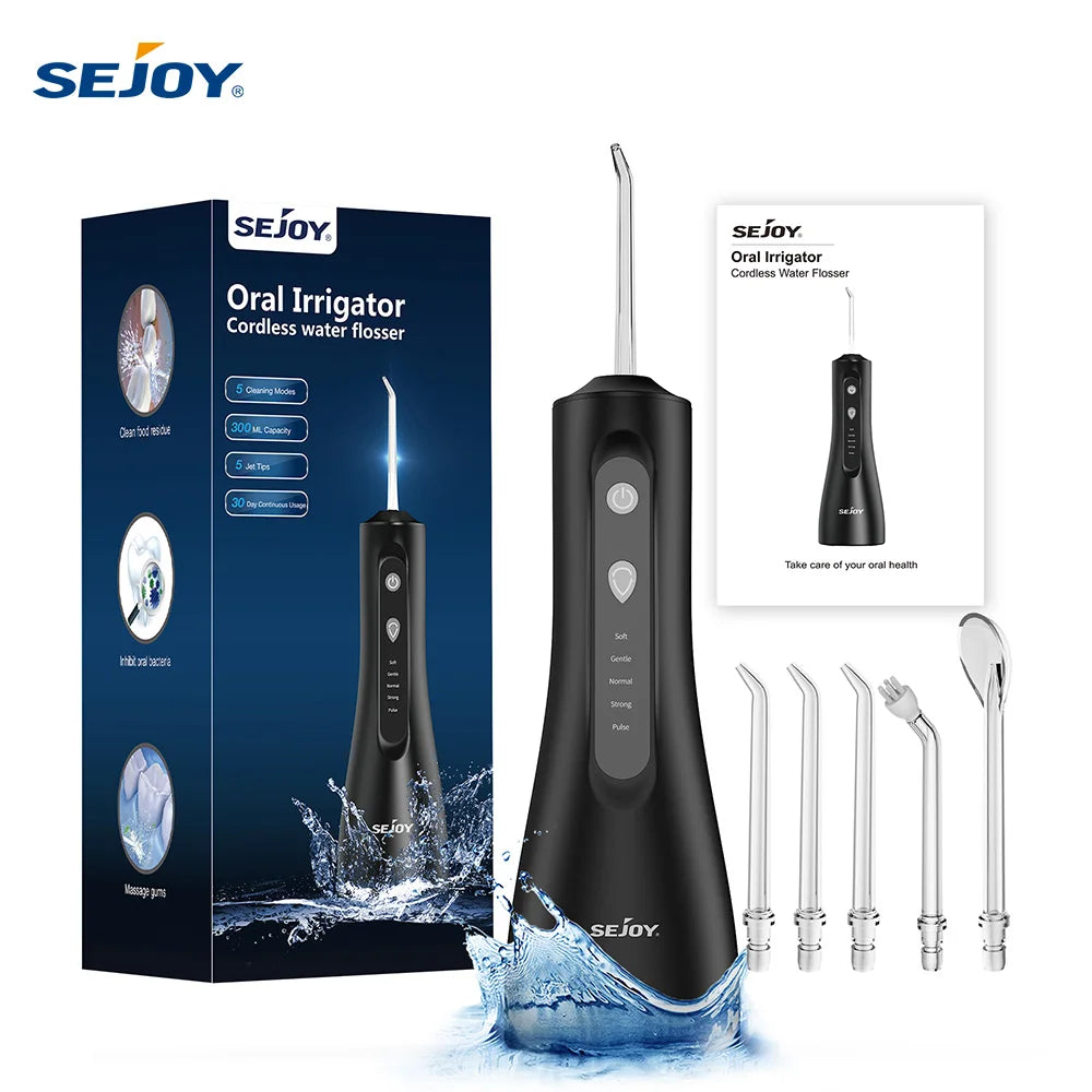 SEJOY Water Flosser Professional For Teeth, Gums, Braces, Dental Care, Electric Power With 5 Settings, 5 Tips For Home Travel
