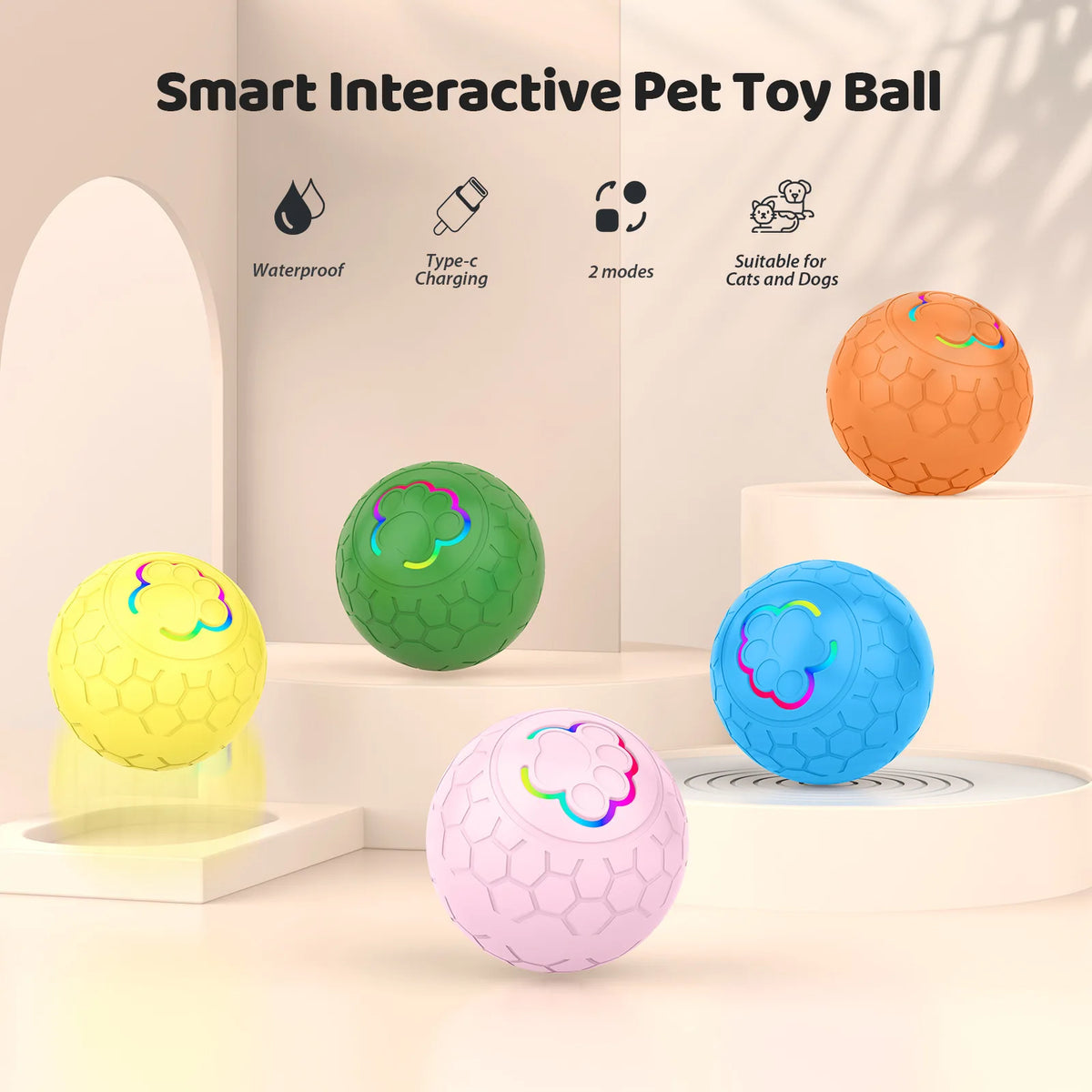 Automatic Electronic Dog Toy Ball With Interactive Bouncing RGB Lighting