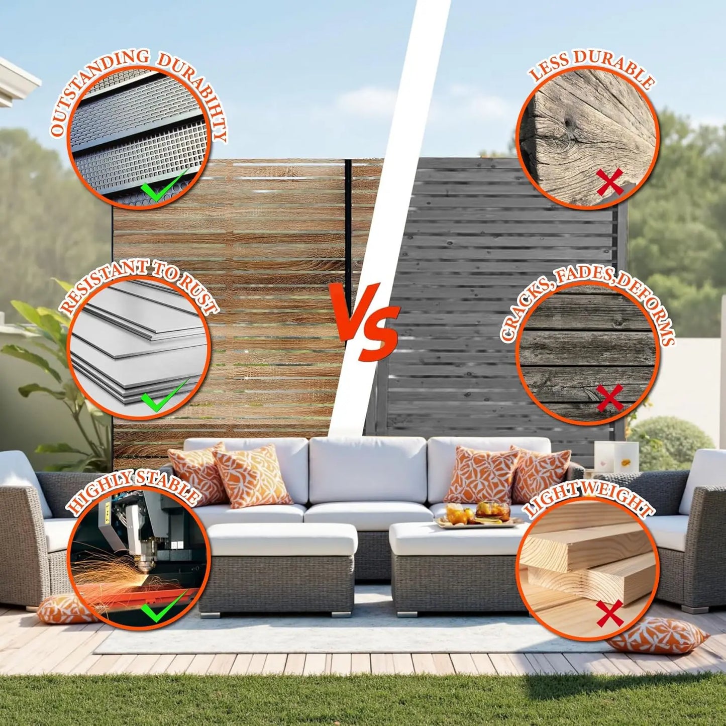 Metal Outdoor Privacy Screen Freestanding Panels For Patio And Deck
