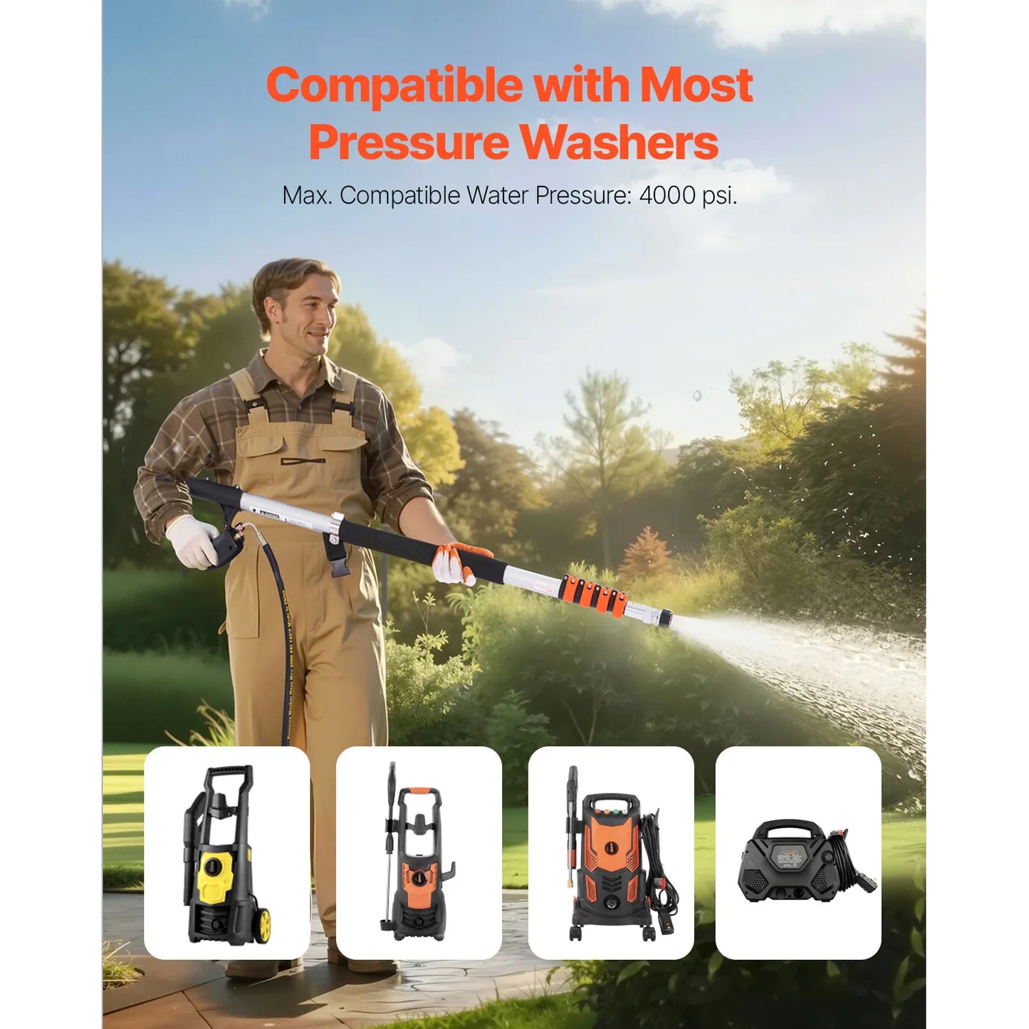 VEVOR Pressure Washer Telescoping Wand 21 ft 4000 psi Telescopic Spray Wand with Power Washer Extension Wands 7 Spray Nozzle