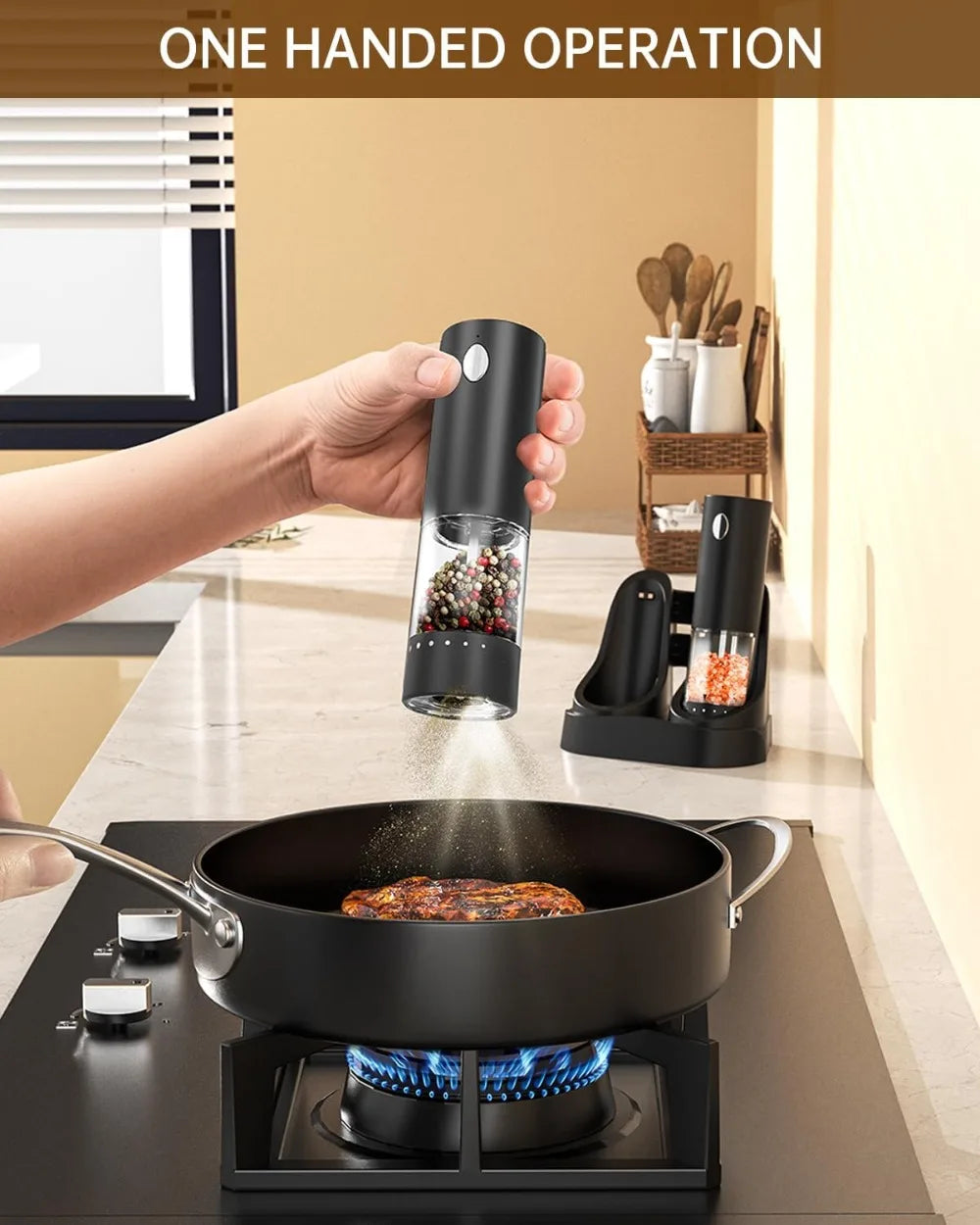 Electric Salt And Pepper Grinder Set With Usb Rechargeable Base And Led Light, Adjustable Coarseness