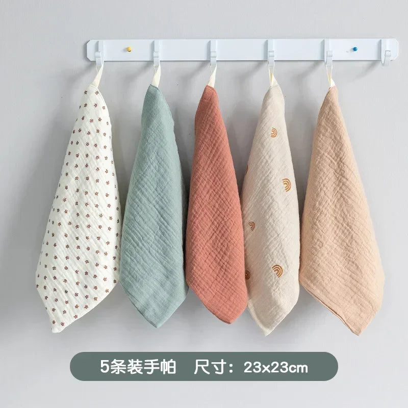 5Pcs Set Cotton Gauze Handkerchief Towels For Kids Soft Absorbent