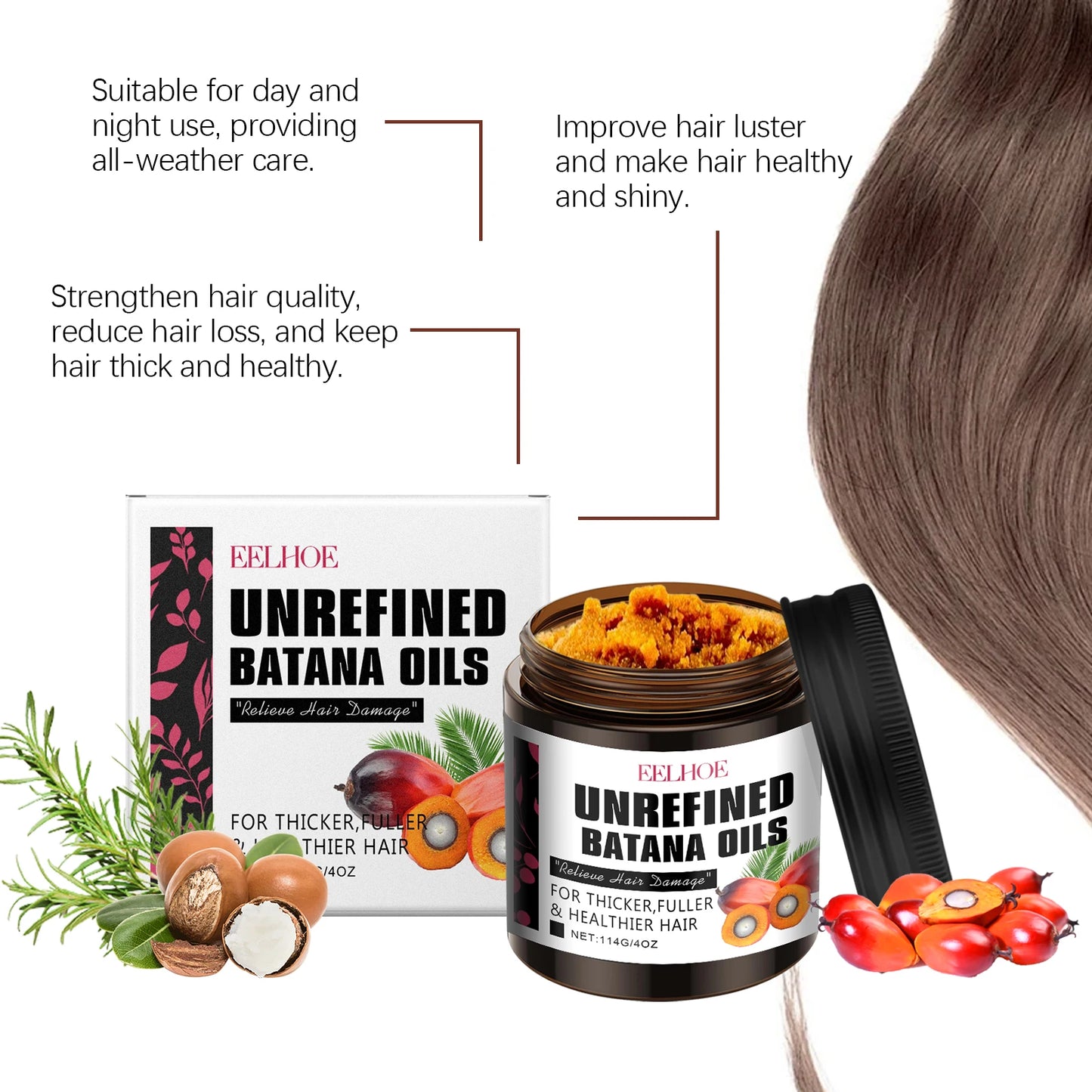 Pure Organic Batana Oil Hair Mask Fast Repair Damaged Dry Split End Hair Treatment Reduce Hair Loss Anti-Breakage Smoothing Care