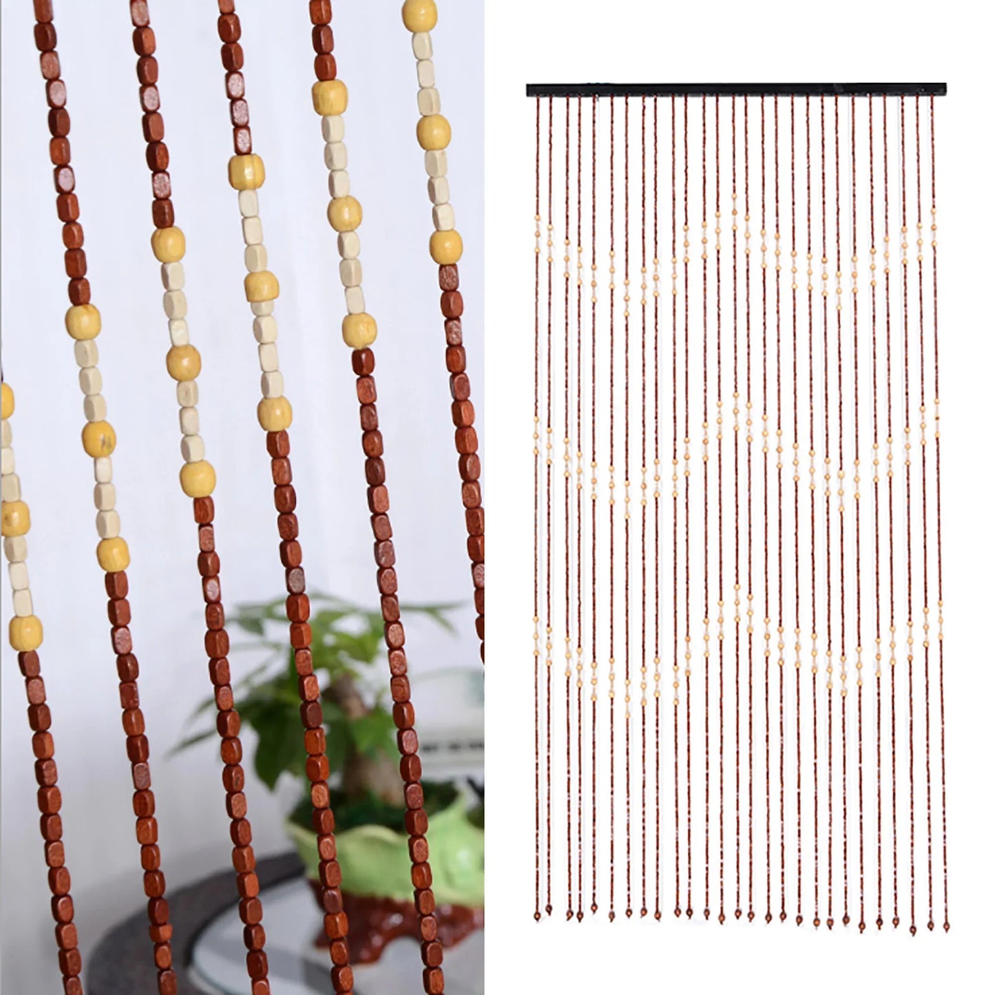 90x175CM 27 Lines Door Curtain Wooden Bead Curtain With Jagged Pattern Fly Screen Gate Divider Sheer For Home Accessories
