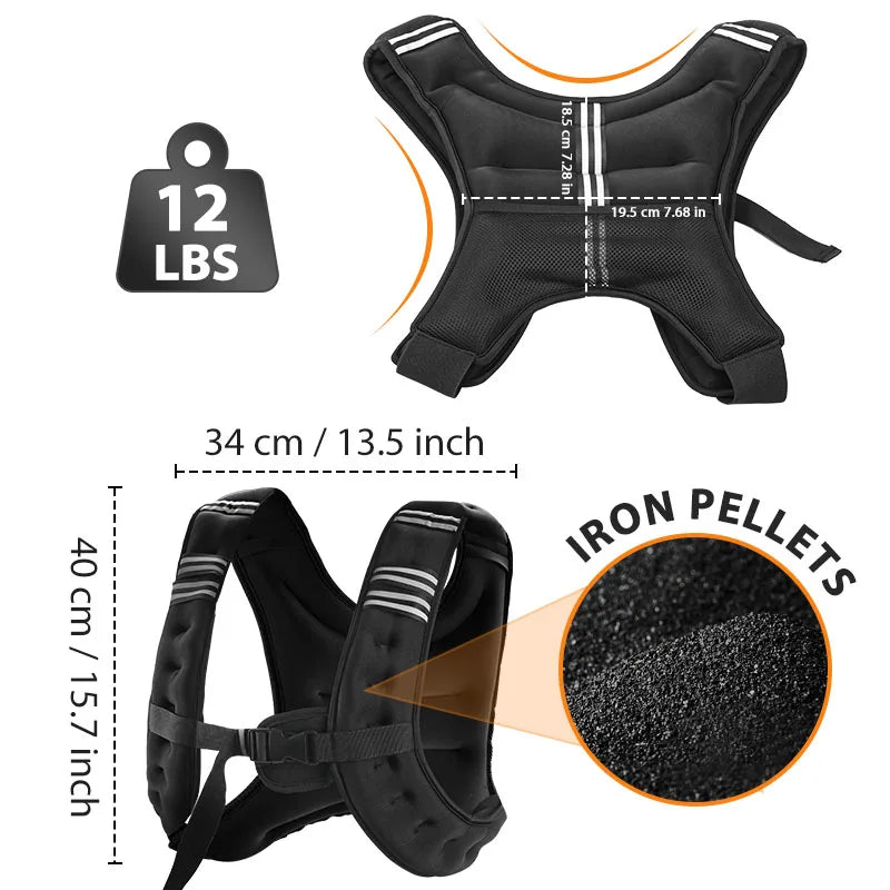 12lb Weight Vest With Reflective Stripe For Training And Running