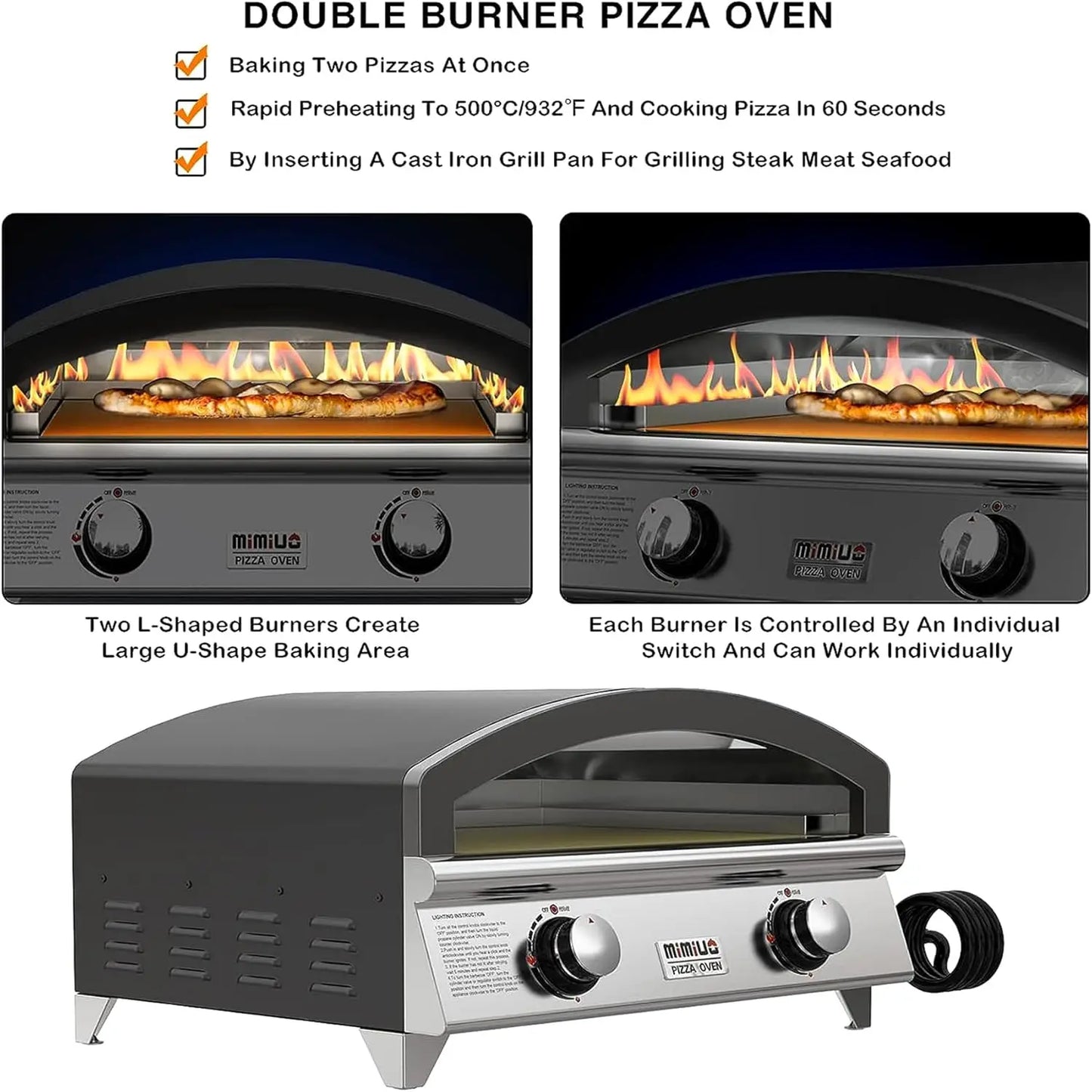 25 Inch Outdoor Gas Pizza Oven, Portable Propane Pizza Oven with Large Baking Stone - Make 2 Pizzas At Once - Multifunctional