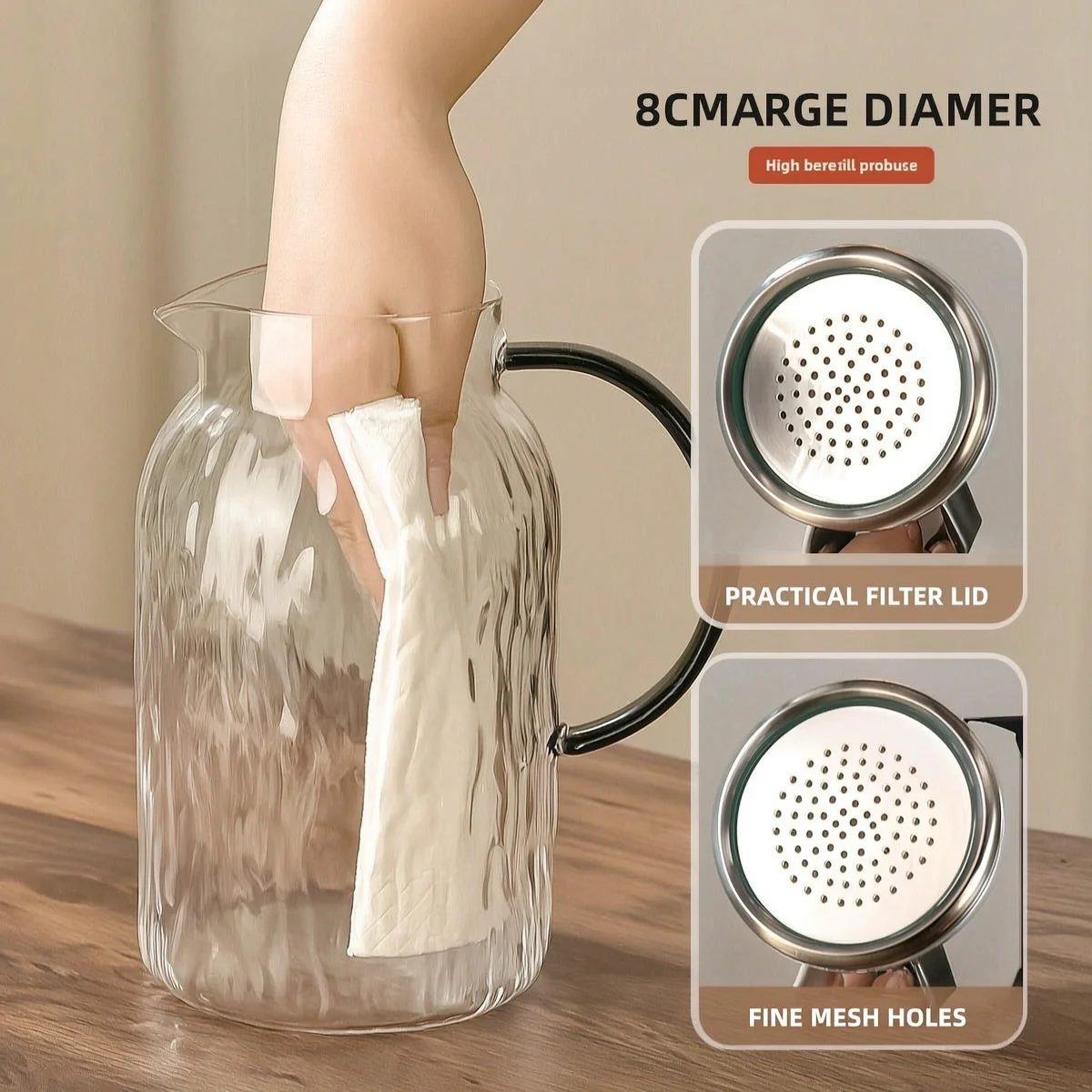 Premium Quality Glass Glacier Cold Water Pitcher,Sturdy Borosilicate Glass Jug for Fruit Tea,Refreshing Drinks–Relax and Enjoy
