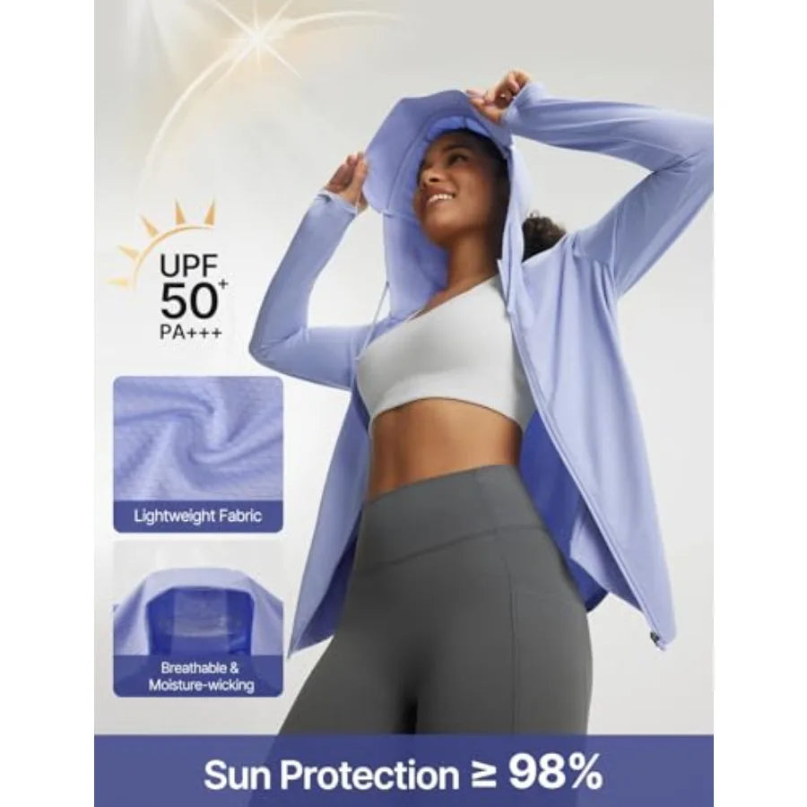 baleaf Women's Sun Jacket with Removable Brim UPF 50+ Lightweight UV SPF Shirts Long Sleeve Full Zip Up Hoodie Outdoor Hiking