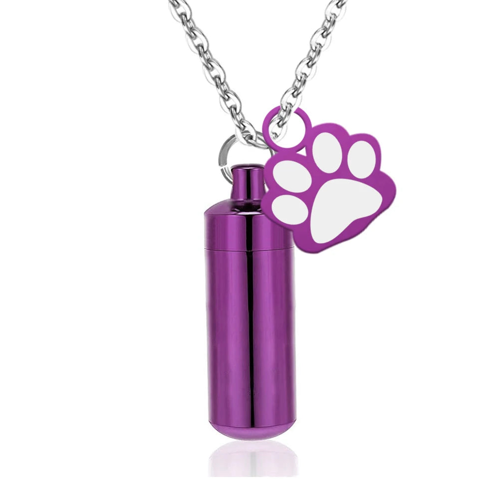 Polychrome Pet Paw Print Cremation Jewelry Urn Necklace for Ashes for Human/Pet Memorial Ashes Necklace Keepsake Pendant Lockets