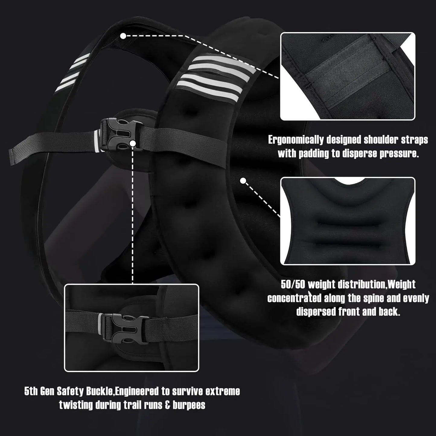 12lb Weight Vest With Reflective Stripe For Training And Running
