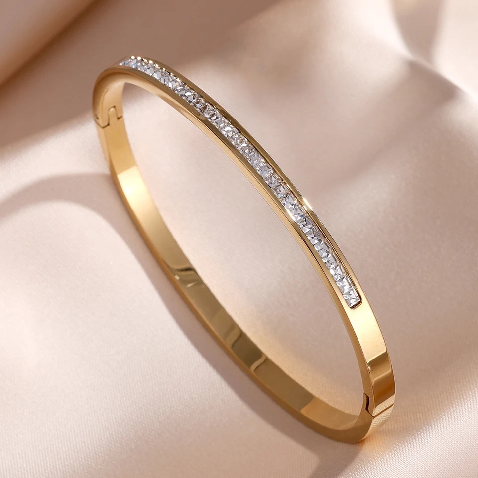 Stainless Steel Cubic Zirconia Stackable Bracelet Set For Women