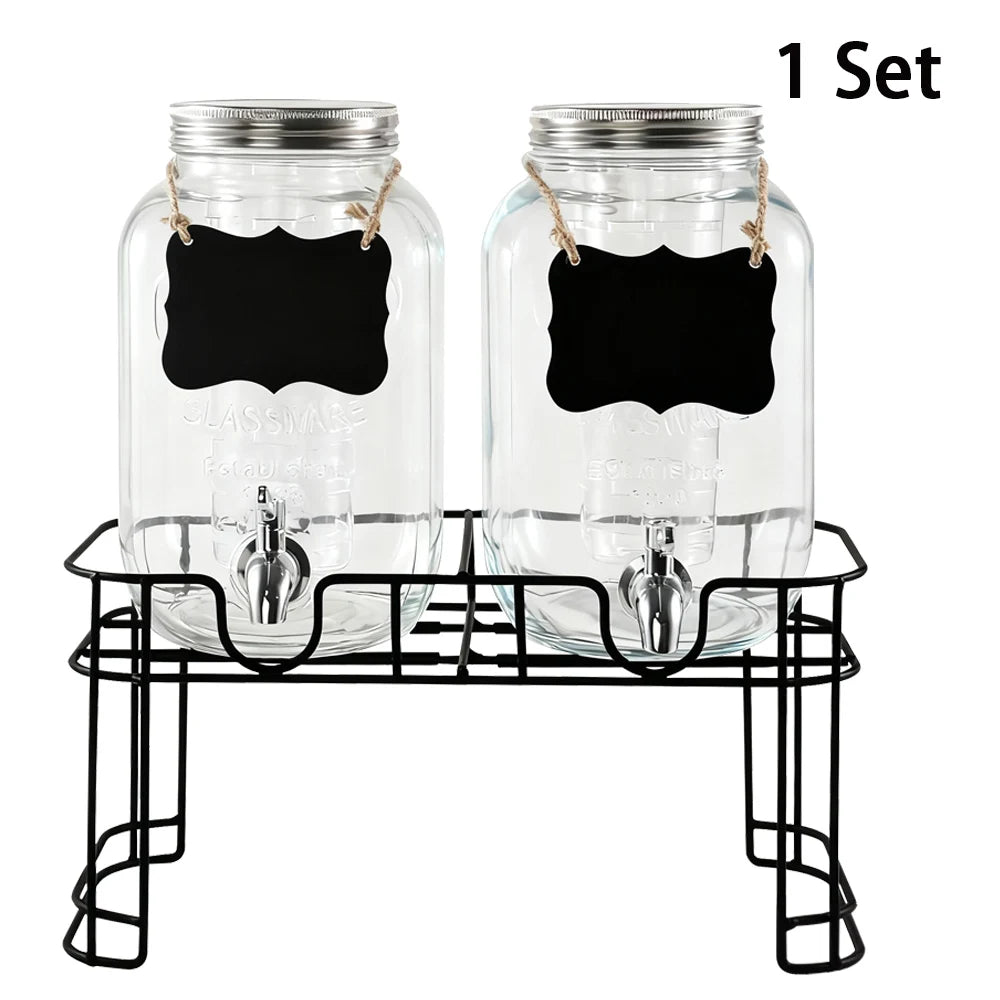 Two Pack Glass Drink Dispensers With Stand And Stainless Steel Faucet
