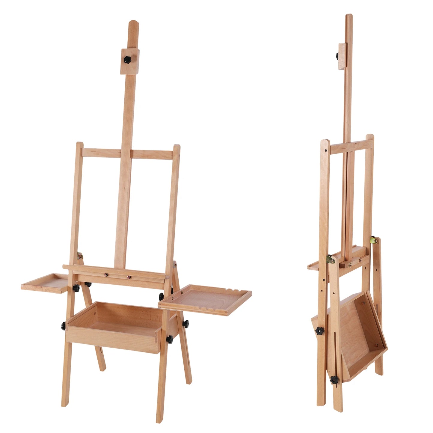 Large Wood H-Frame Easel W/ Storage Tray Adjustable Artist Easel Stand with Artist Storage Drawer for Painting and Display