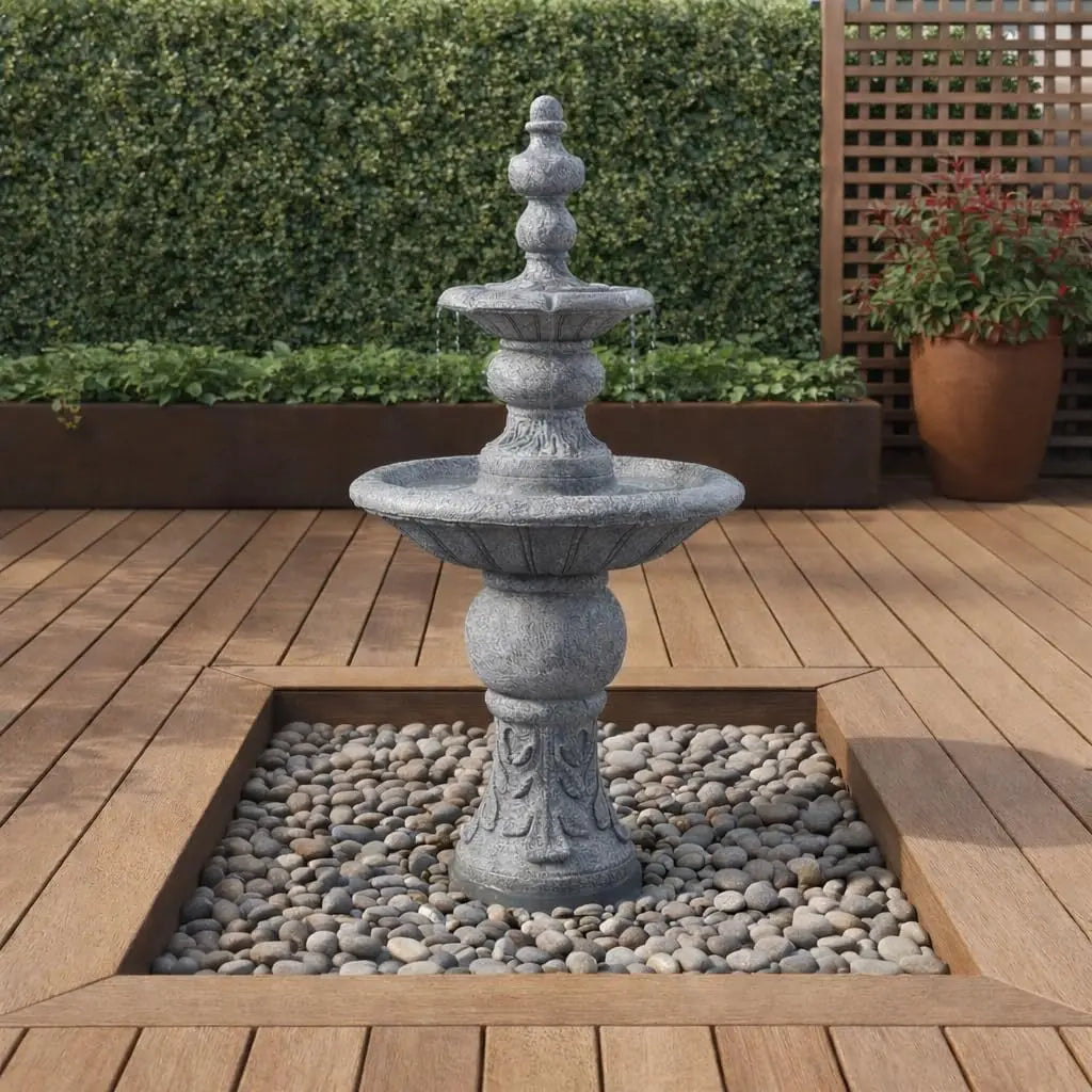 52.56 in. Outdoor Two-Tier Water Fountain with Realistic ICY Stone Texture for Outdoor Living Spaces Creating a Calming Oasis