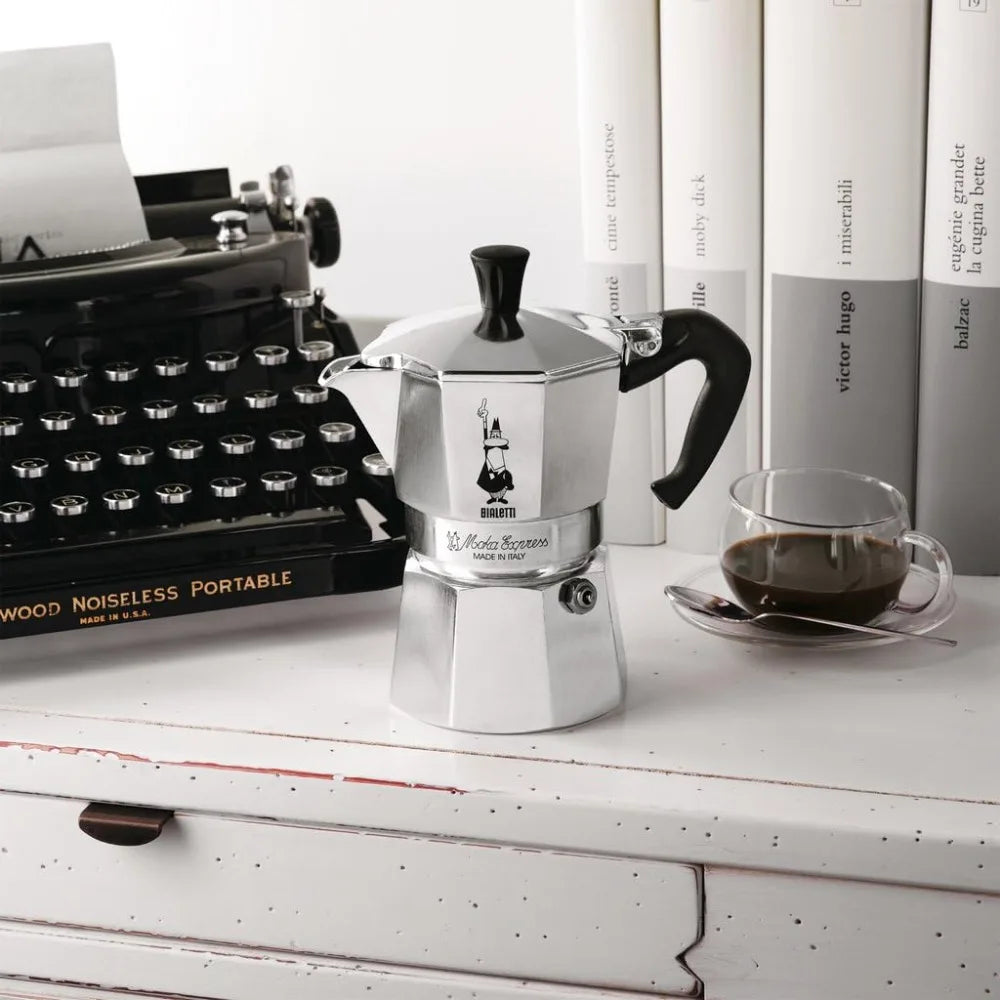 - Moka Express: Stovetop Espresso Maker, Makes Real Italian Coffee, Moka Pot 12 Cups (22 Oz - 670 Ml), Aluminium, Silver