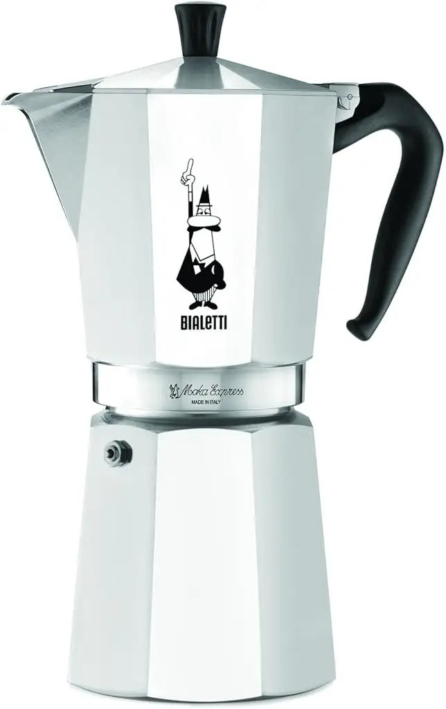 - Moka Express: Stovetop Espresso Maker, Makes Real Italian Coffee, Moka Pot 12 Cups (22 Oz - 670 Ml), Aluminium, Silver
