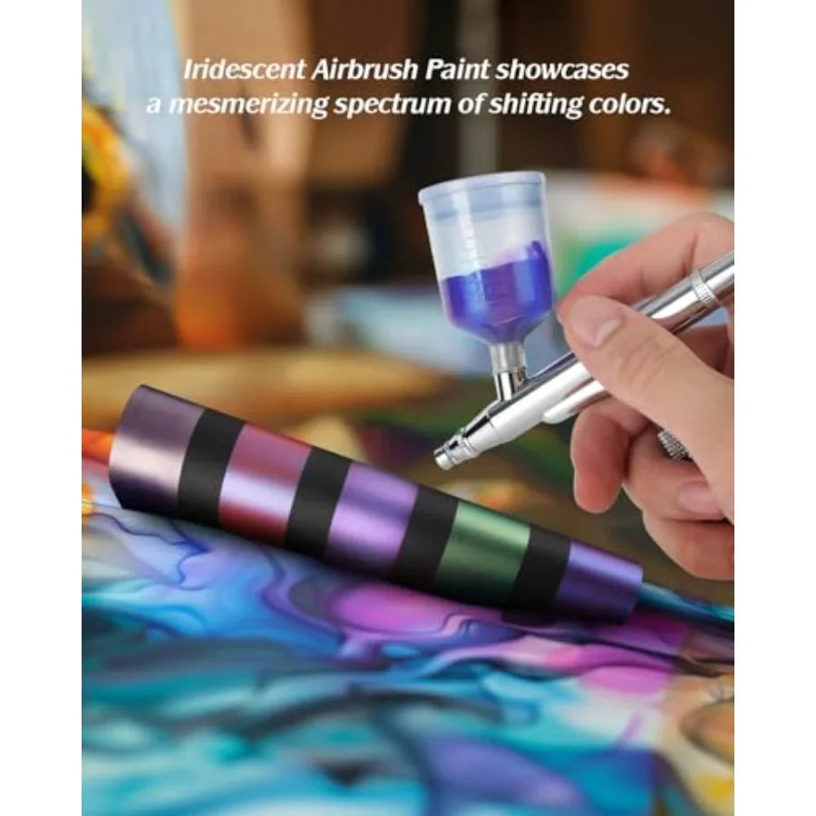 Airbrush Paint,,Airbrush Paint Set Includes Iridescent and Metallic and Neon and Classic Colors, Water-Based Air Brush Paints A