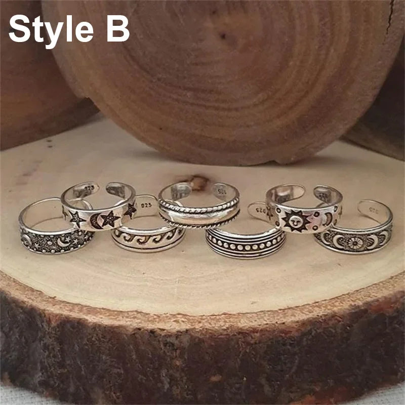 Adjustable Stainless Steel Toe Rings Wave Pattern Foot Jewelry Set