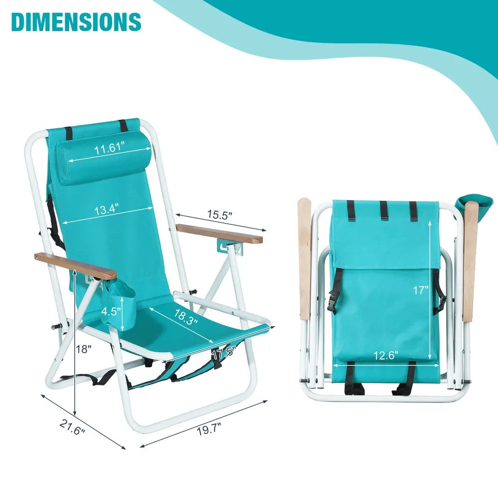 2 Pcs Folding Beach Chair, 4 Position Portable Backpack Camping Chair,Cup Holder