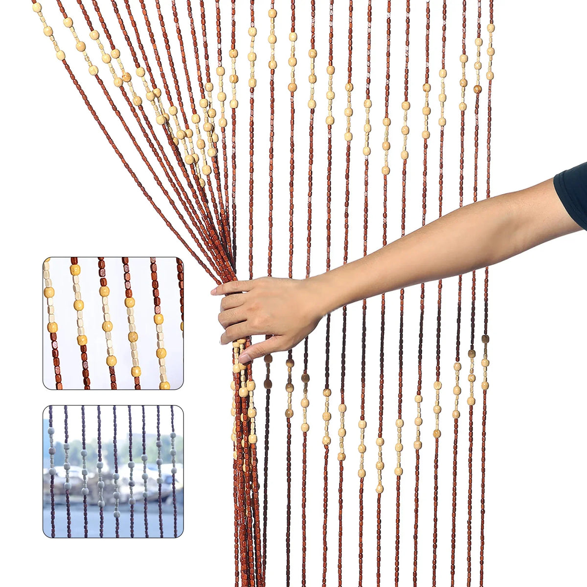 90x175CM 27 Lines Door Curtain Wooden Bead Curtain With Jagged Pattern Fly Screen Gate Divider Sheer For Home Accessories