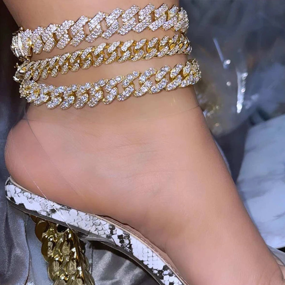 Hip Hop Iced Out Prong CubanChain Anklet For Women