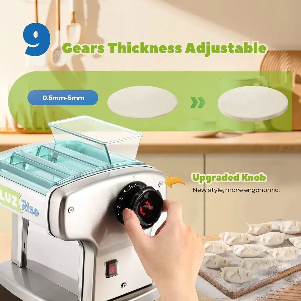 Electric Pasta Maker Automatic Noodle hine resh Pasta Dough Roller StainlSteel(2 Blades or 2.5mm Round&4mm lat Noodle,9 ThicknSe