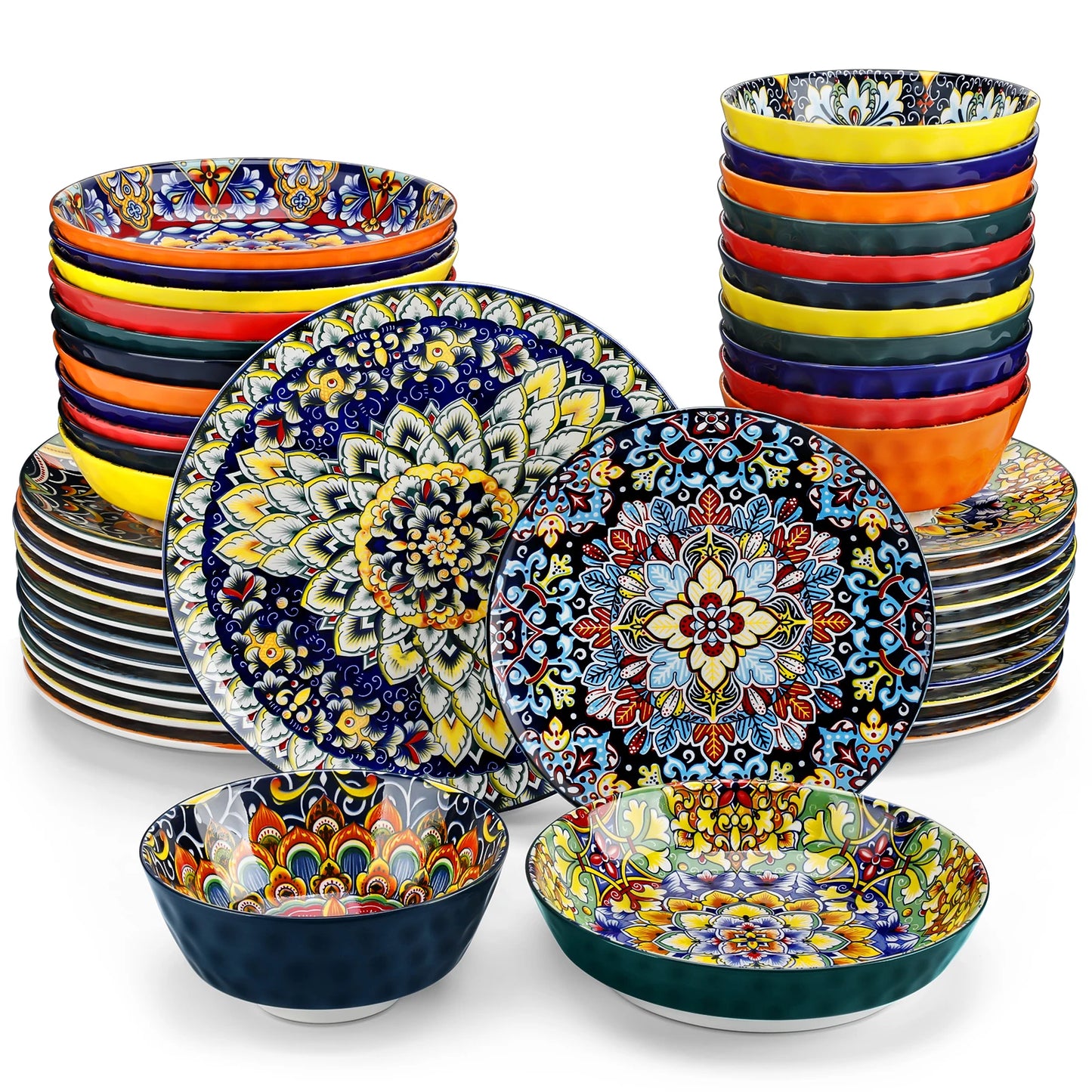 Vancasso 12/16/18/24 Piece Ceramic Dinnerware Set Stoneware Bohemian Style with Dinner/Dessert Plate/Cereal/Pasta Bowl For 6
