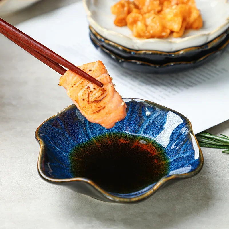 Japanese Ceramic Plate Kiln Glaze Soy Sauce Dish for Sashimi