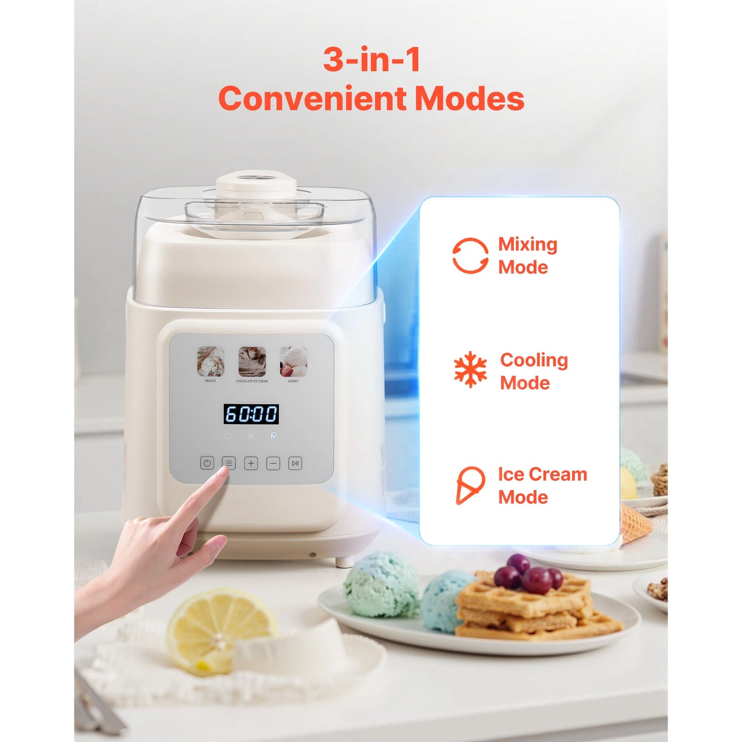 SucceBuy Upright Automatic Ice Cream Maker with Built-in Compressor 1 Quart No Pre-freezing Gelato Maker & Frozen Yogurt Machine