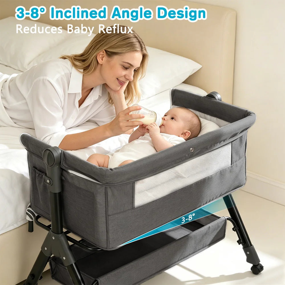 Portable Baby Bassinet Bedside Crib With Mesh Window