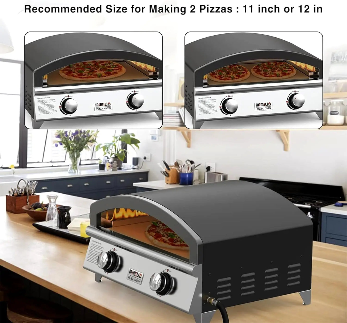 25 Inch Outdoor Gas Pizza Oven, Portable Propane Pizza Oven with Large Baking Stone - Make 2 Pizzas At Once - Multifunctional
