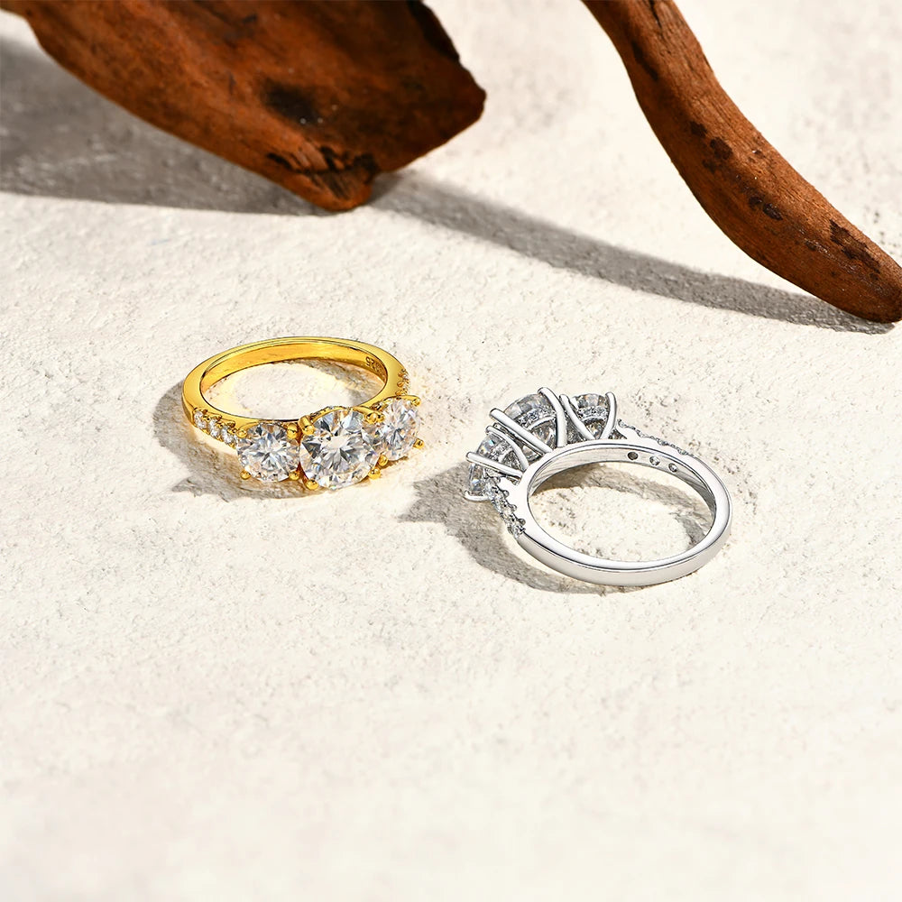 Attagems Three Stone Moissanite Ring In 925 Sterling Silver