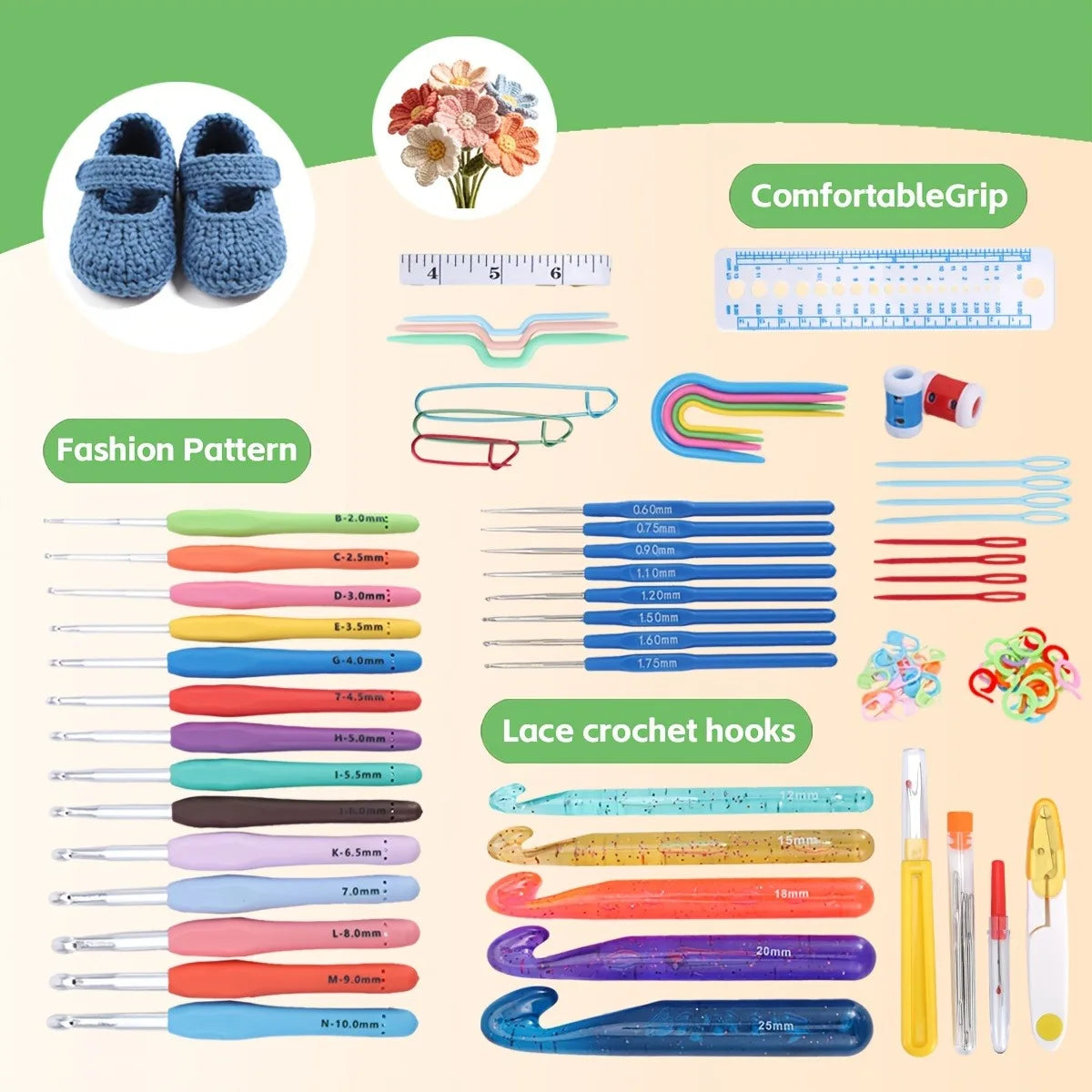118pcs Crochet Hooks Sets, Ergonomic Crochet Hooks Kits with Storage Bag and Crochets Needle Accessories, DIY Crochets Needles Kit for Beginners and Experienced Crochet Hook Lovers