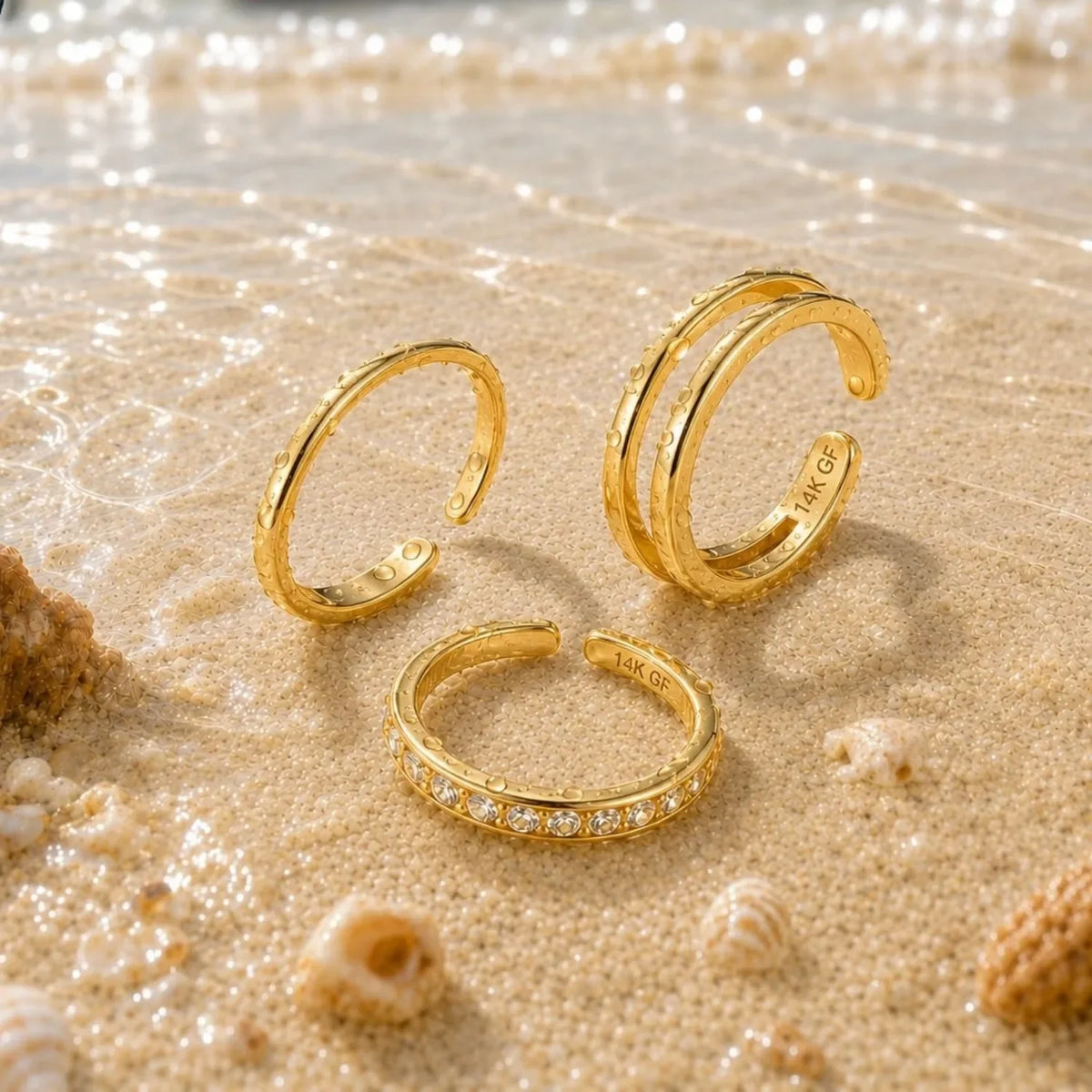 Adjustable 14K Gold Plated Toe Ring Set Featuring Cubic Zirconia