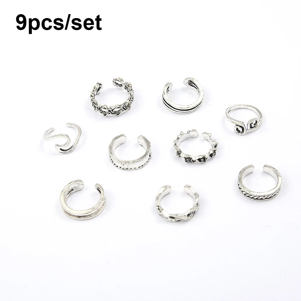 Adjustable Stainless Steel Toe Rings Wave Pattern Foot Jewelry Set