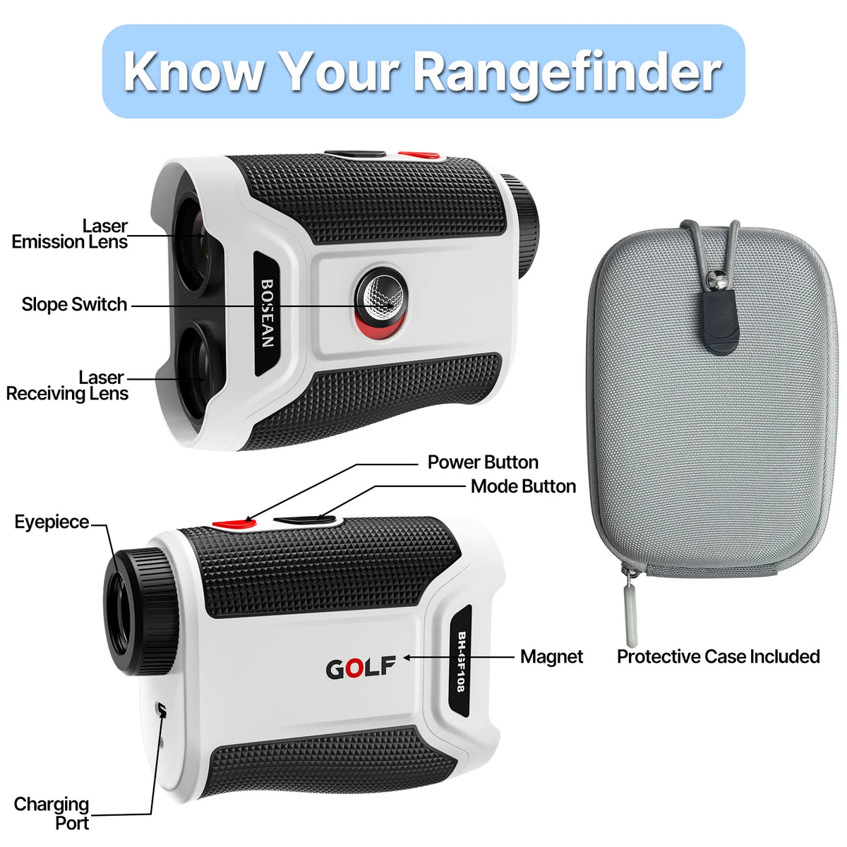BOSEAN Golf Rangefinder With Slope Magnetic LCD Vibration