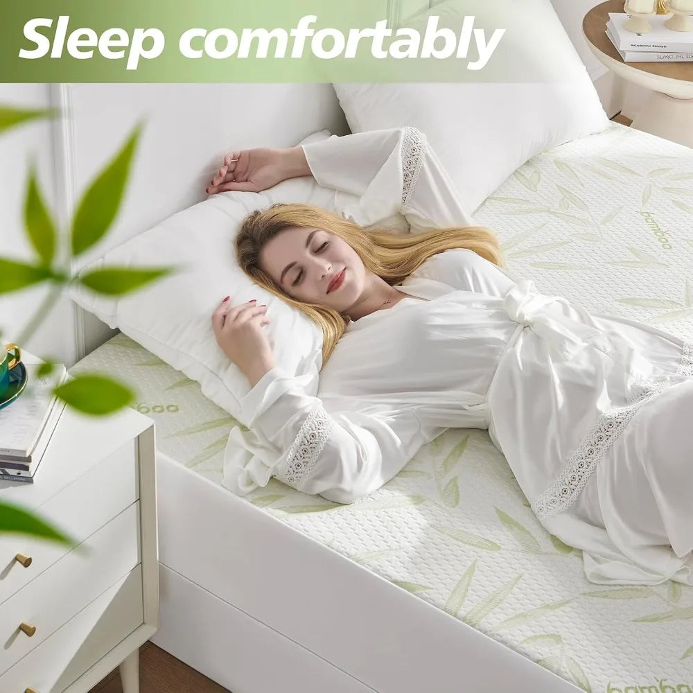 Rayon Bamboo Queen Size Mattress Protector, Waterproof Queen Mattress Pad | 16" Deep Pocket Noiseless Cooling Breathable Textured Design for Guest Bed