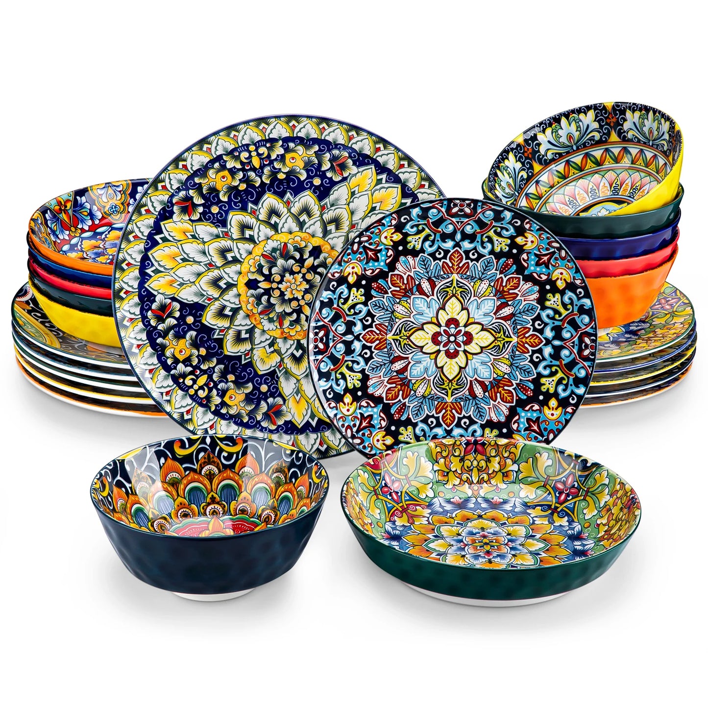 Vancasso 12/16/18/24 Piece Ceramic Dinnerware Set Stoneware Bohemian Style with Dinner/Dessert Plate/Cereal/Pasta Bowl For 6