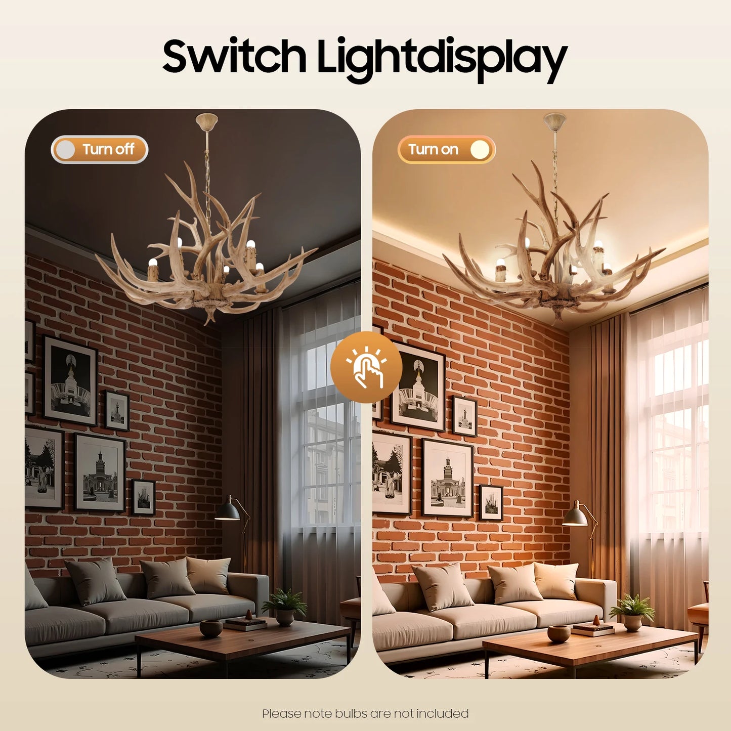 110V Resin Deer Antler Ceiling Light Retro Style Deer Chandelier 6 Lights for Dining Room Kitchen Hallway Bars Hotels