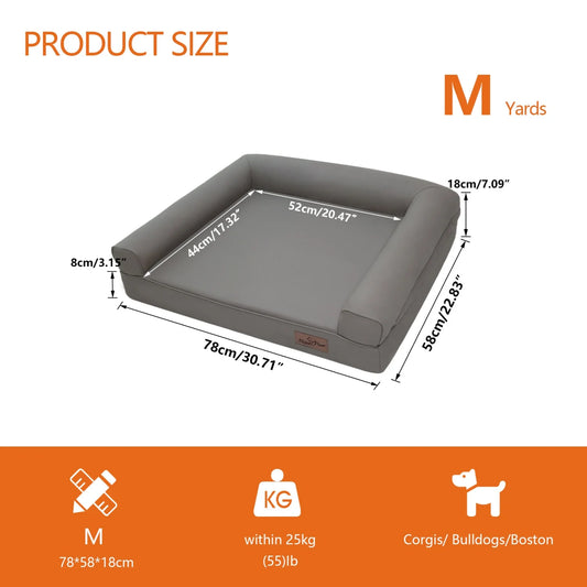 M-2XL Indoor Orthopedic Dog Bed with Supportive Base Bolster Pillow Pet Lounge Bed Sofa Microfiber Leather Cover for All Breed