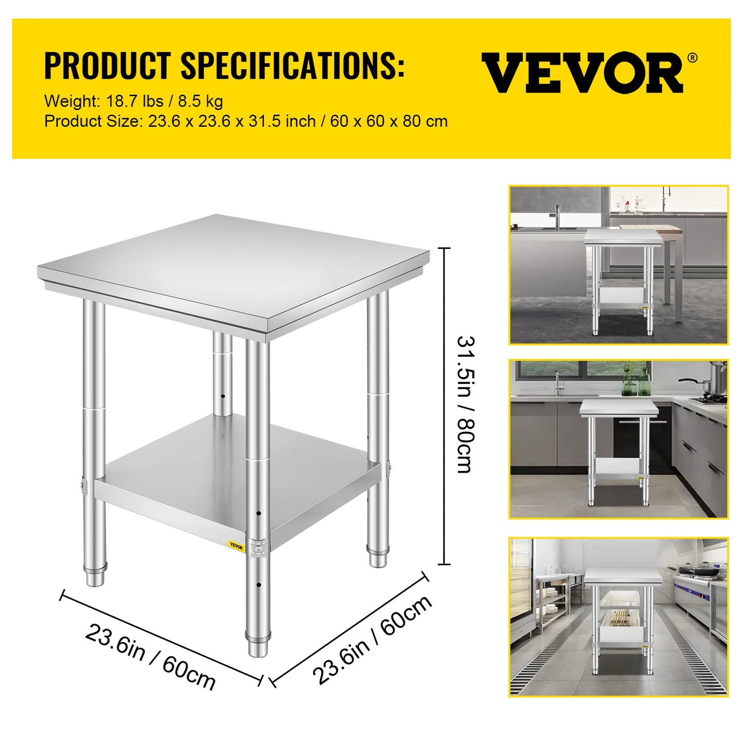 SucceBuy Kitchen Work Bench Commercial Catering Table Worktable with Undershelf Stainless Steel 330LBS 286LBS Restaurant Garage
