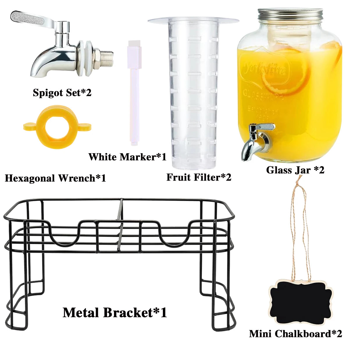 Two Pack Glass Drink Dispensers With Stand And Stainless Steel Faucet