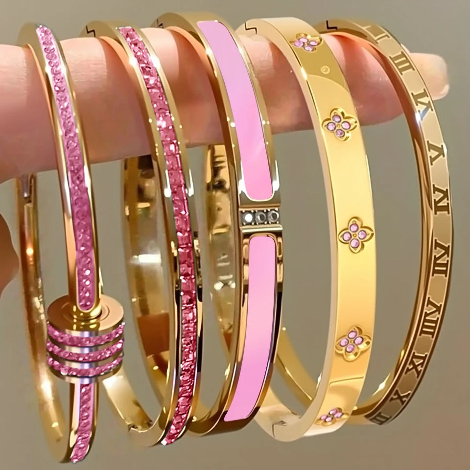 Stainless Steel Cubic Zirconia Stackable Bracelet Set For Women