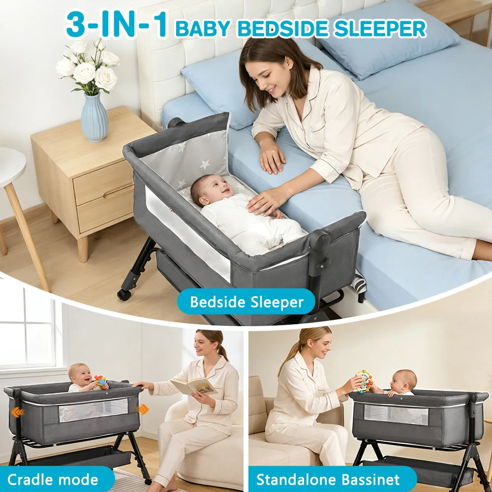 Portable Baby Bassinet Bedside Crib With Mesh Window