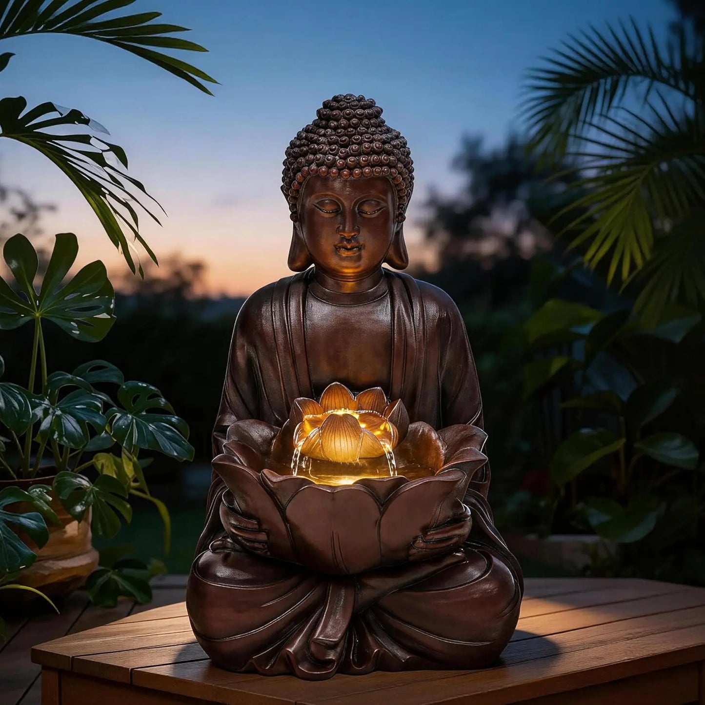 Buddha Outdoor Zen Garden Water Fountain With LED Lights