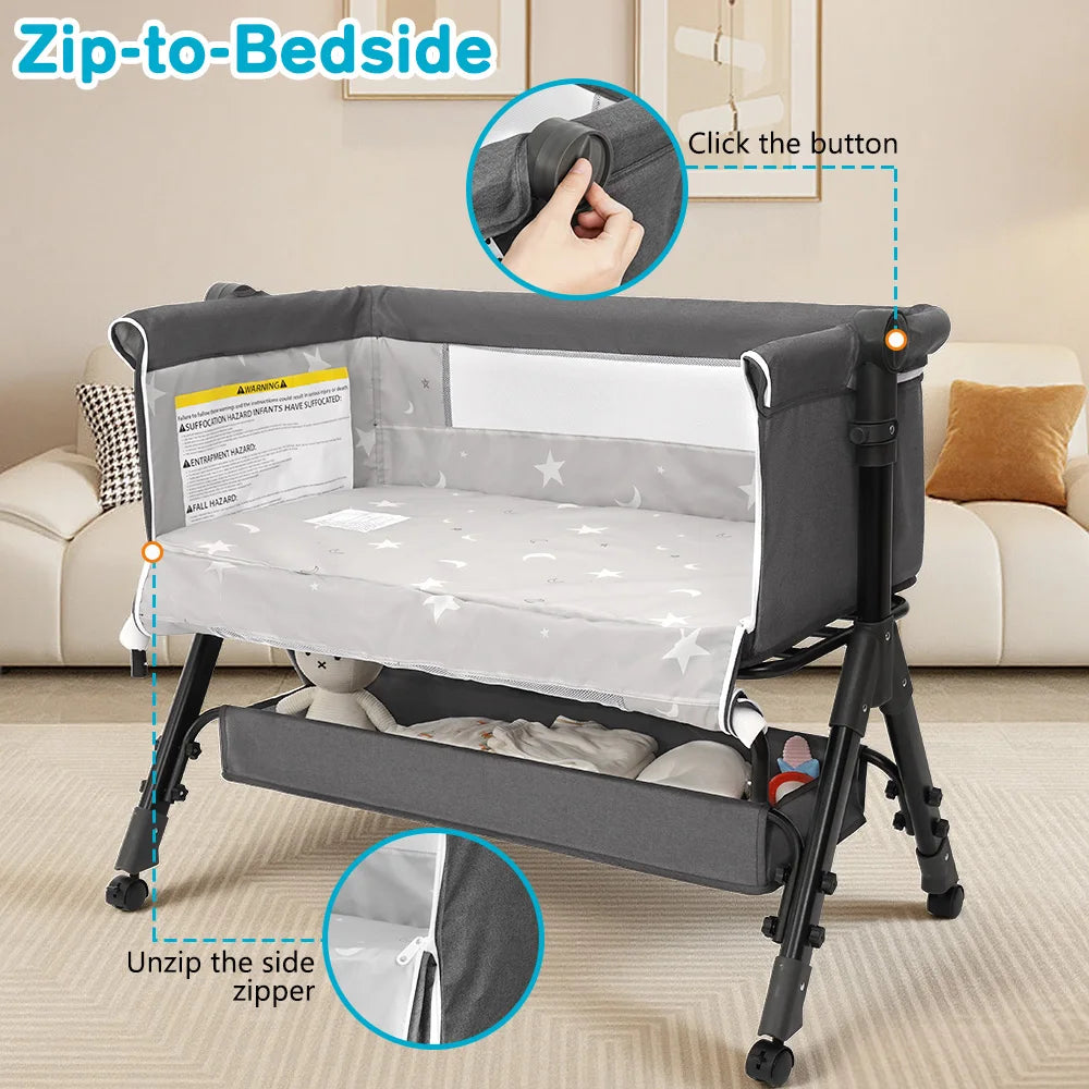 Portable Baby Bassinet Bedside Crib With Mesh Window